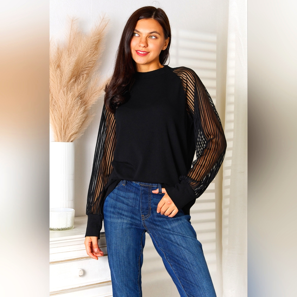 Double Take Designer Black Round Neck Raglan Sleeve Blouse. Various Sizes NWT